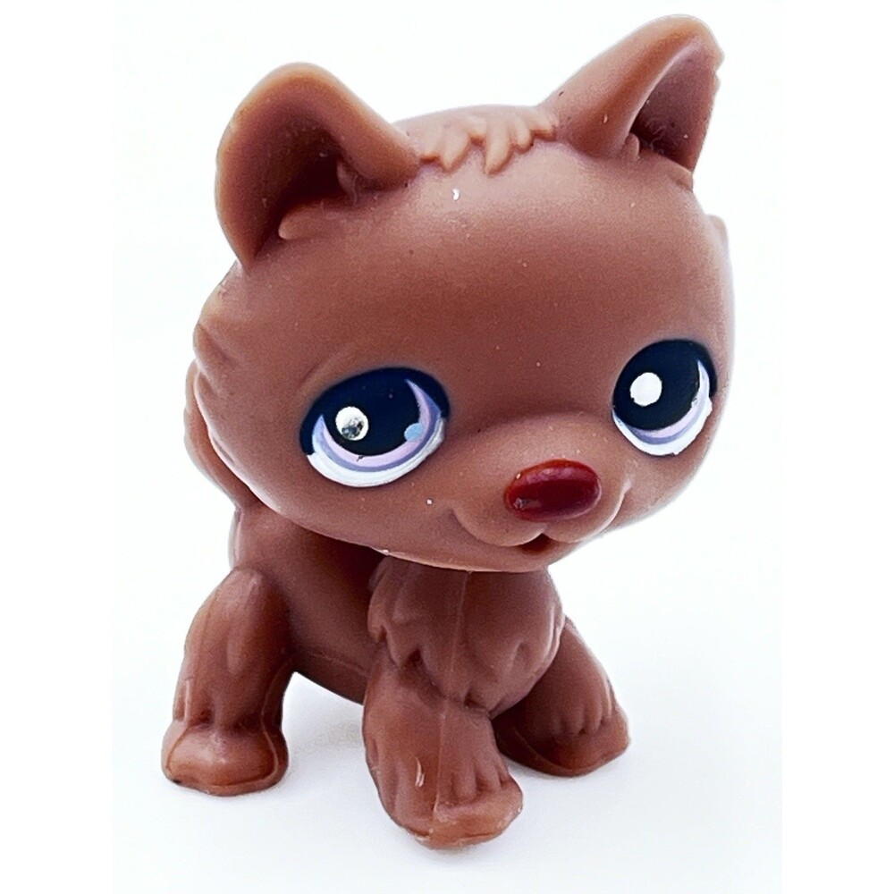 Littlest Pet Shop Authentic #39 Brown Husky Dog Puppy Pink Purple Dot Eyes LPS